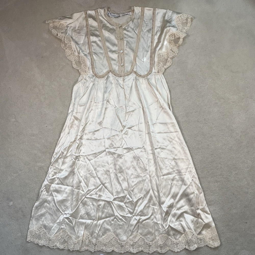 Vintage Eve Stillman Nightgown 100% Silk Lace Detail Lingerie